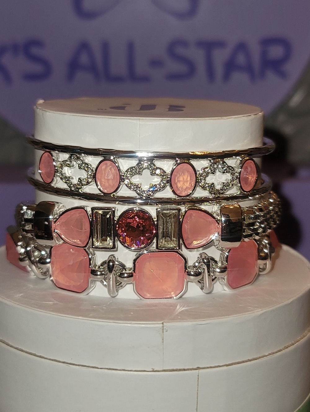 NWT- BP Color of Pop- Pink Stone Stackable Women's Silver Plated Bracelet Set